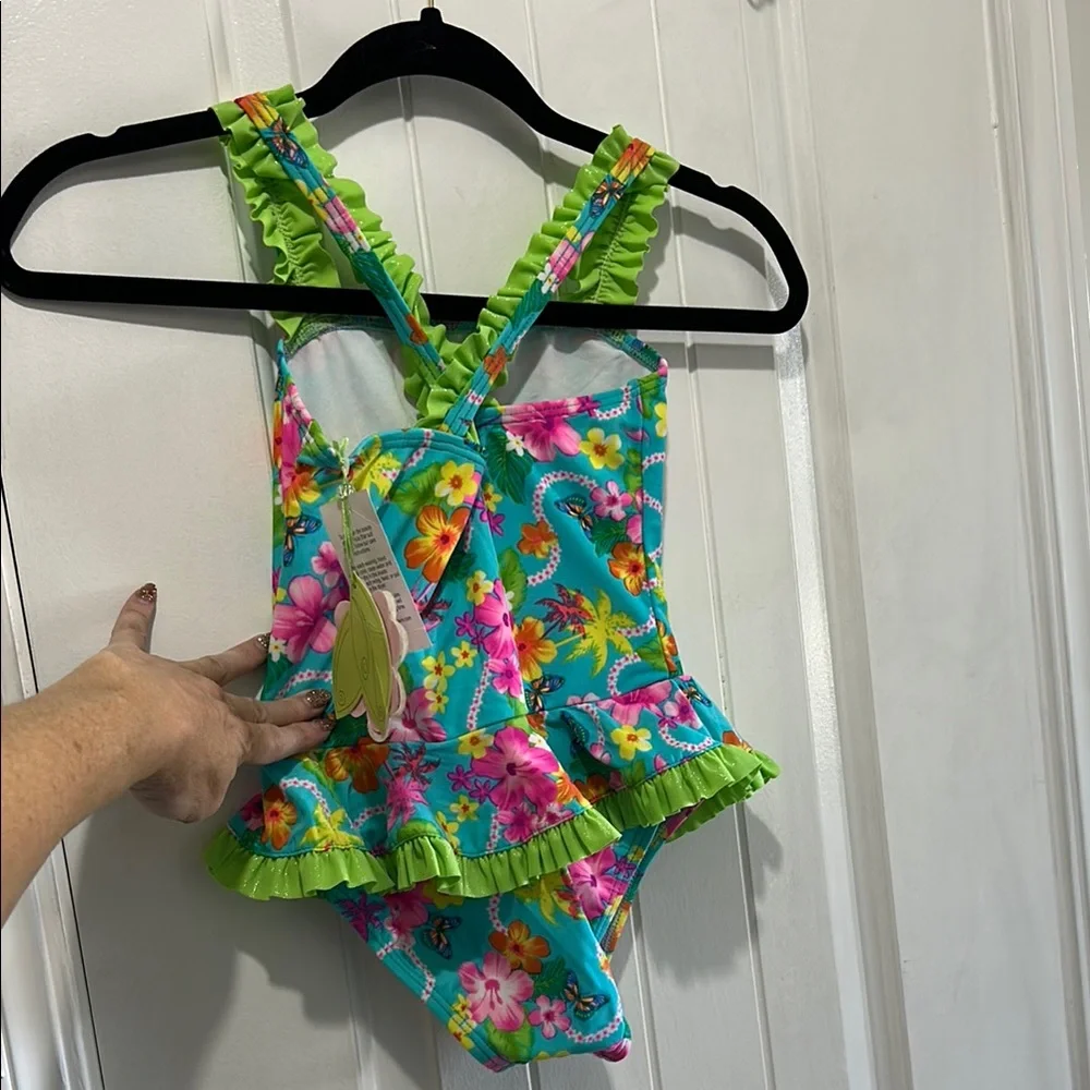 Hula Star Blue and Green One Piece Swimsuit with Tropical Flair